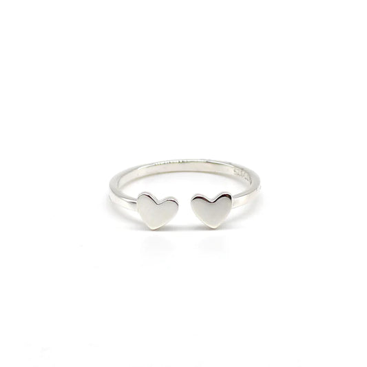 Adjustable Double Mini Hearts Ring - Silver