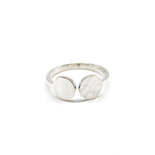 Double Round Hammered Adjustable Ring - Silver