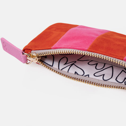 Orange & Pink Stripe Velvet Rectangle Pencil Case