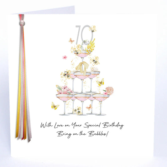 Ribbons and Roses 70 With Love On Your Special Birthday (Bubbles) - Large
