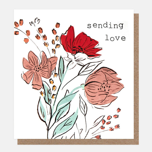 Pink & Red Flowers Sending Love Thinking of You Card