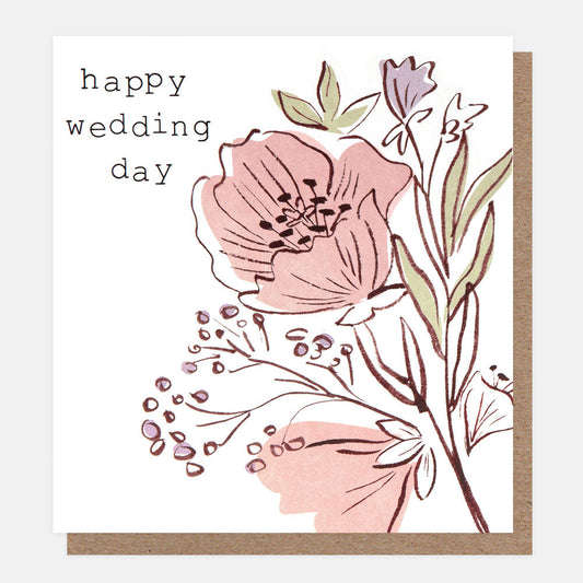 Happy Wedding Day Peach , Pink & Lilac Flowers