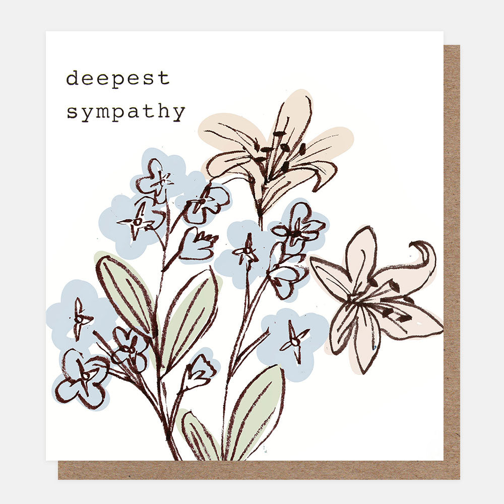 Blue & Taupe Flowers Deepest Sympathy Card