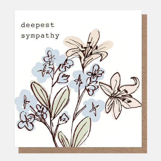 Blue & Taupe Flowers Deepest Sympathy Card