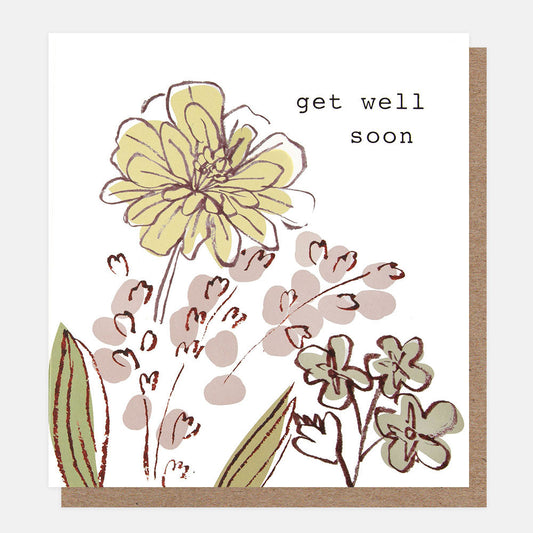Yellow & Pink Floral Get Well Soon Card