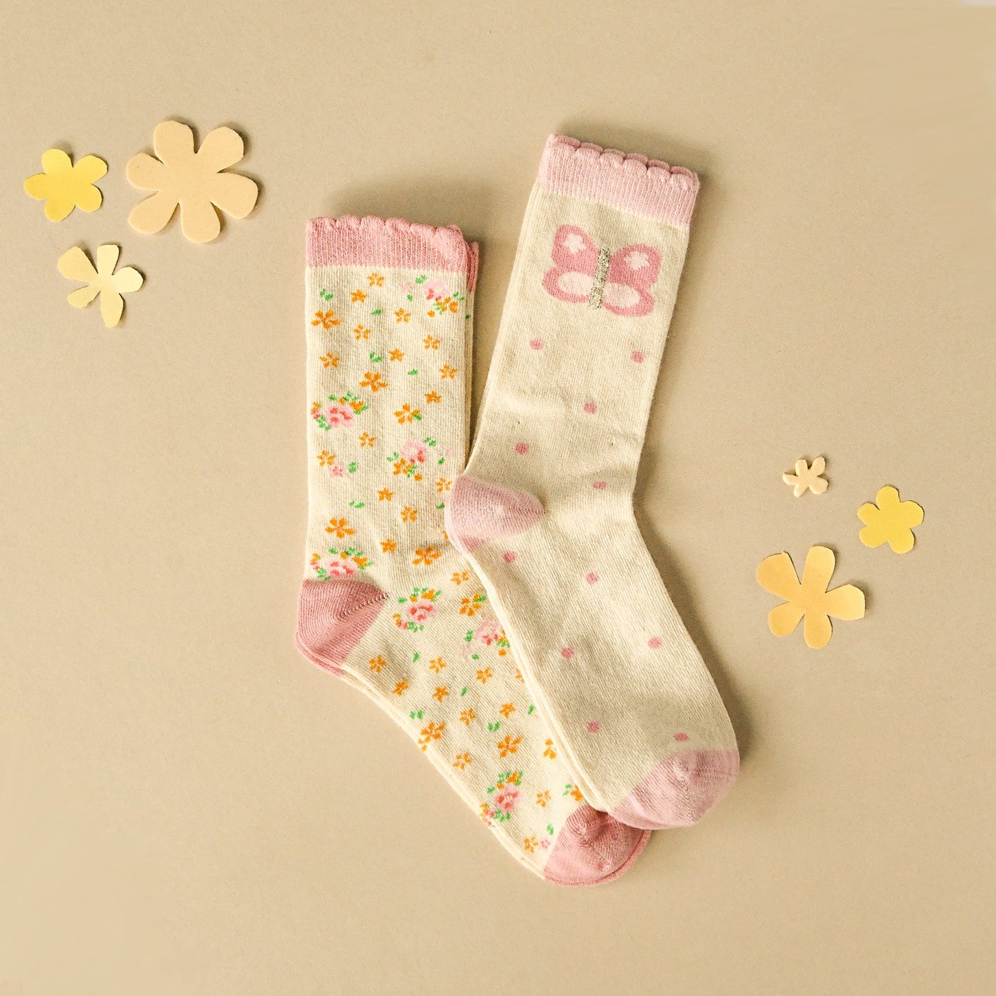 Tiny Blossom Butterfly 2 Pack Socks - Age 6 - 8