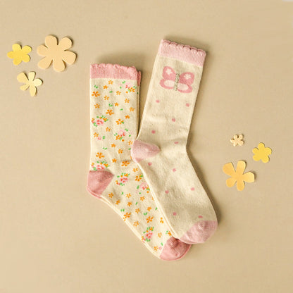 Tiny Blossom Butterfly 2 Pack Socks - Age 6 - 8