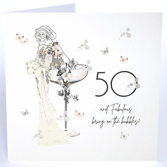50 and Fabulous, Bring on the Bubbles! - Large Card