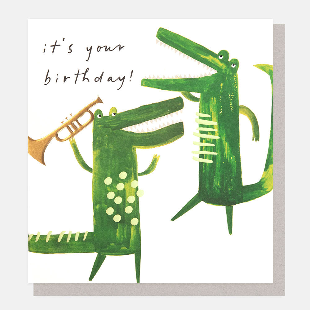 Crocodiles With Trumpet Birthday Card