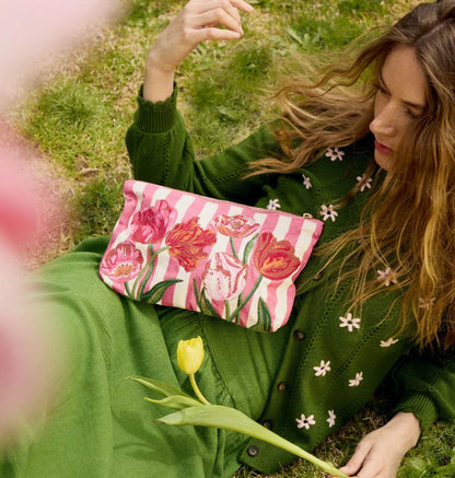 Tulip Stripe Cotton Everyday Pouch - Pink