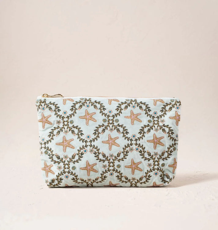 Starfish Garden Velvet Everyday Pouch - Ice Blue