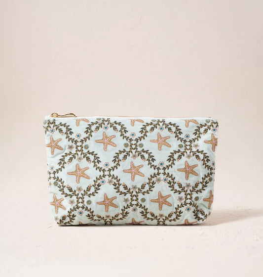 Starfish Garden Velvet Everyday Pouch - Ice Blue