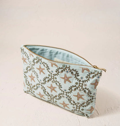 Starfish Garden Velvet Everyday Pouch - Ice Blue