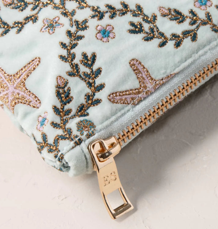 Starfish Garden Velvet Everyday Pouch - Ice Blue