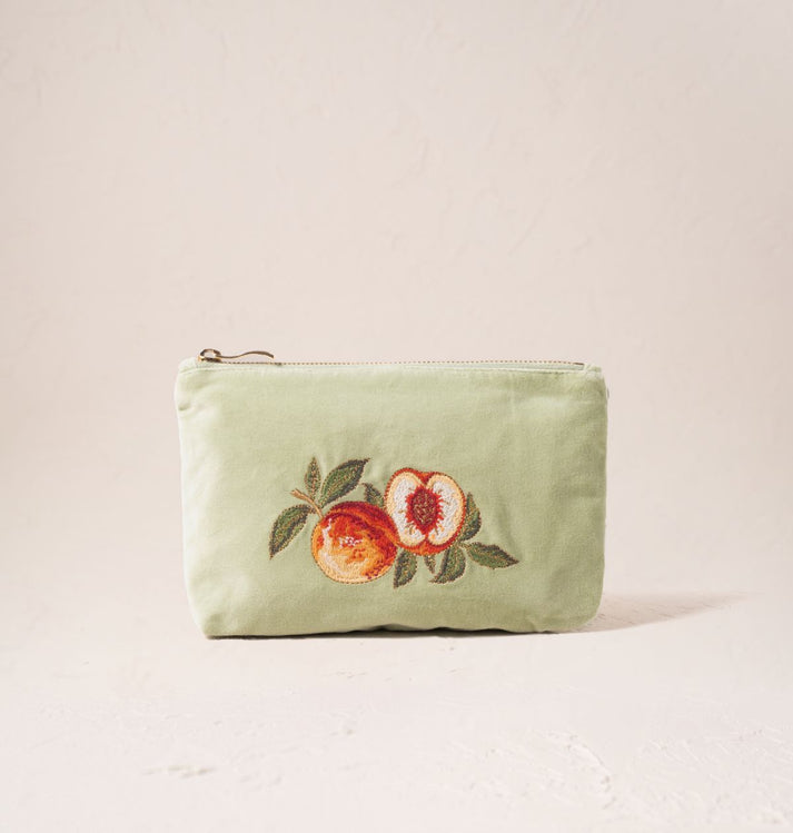 Summer Peach Velvet Mini Pouch - Celadon