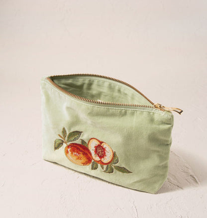 Summer Peach Velvet Mini Pouch - Celadon