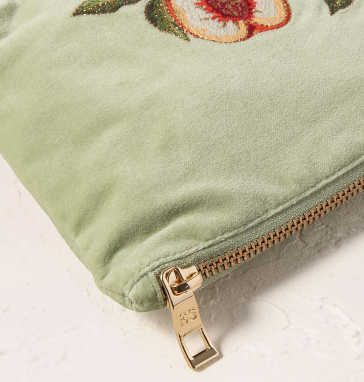 Summer Peach Velvet Mini Pouch - Celadon