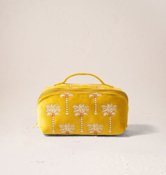 Sunrise Palms Open Flat Makeup Bag - Mustard Yellow