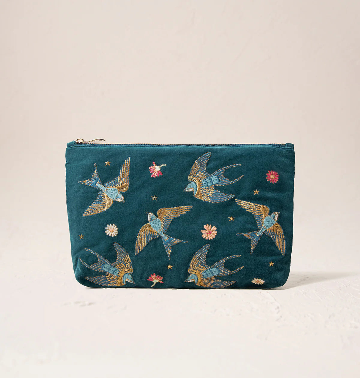 Swallows Rich Blue Velvet Everyday Pouch