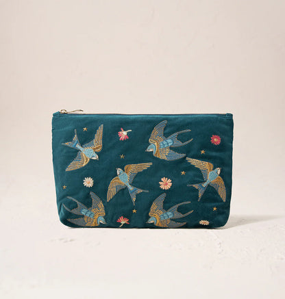 Swallows Rich Blue Velvet Everyday Pouch