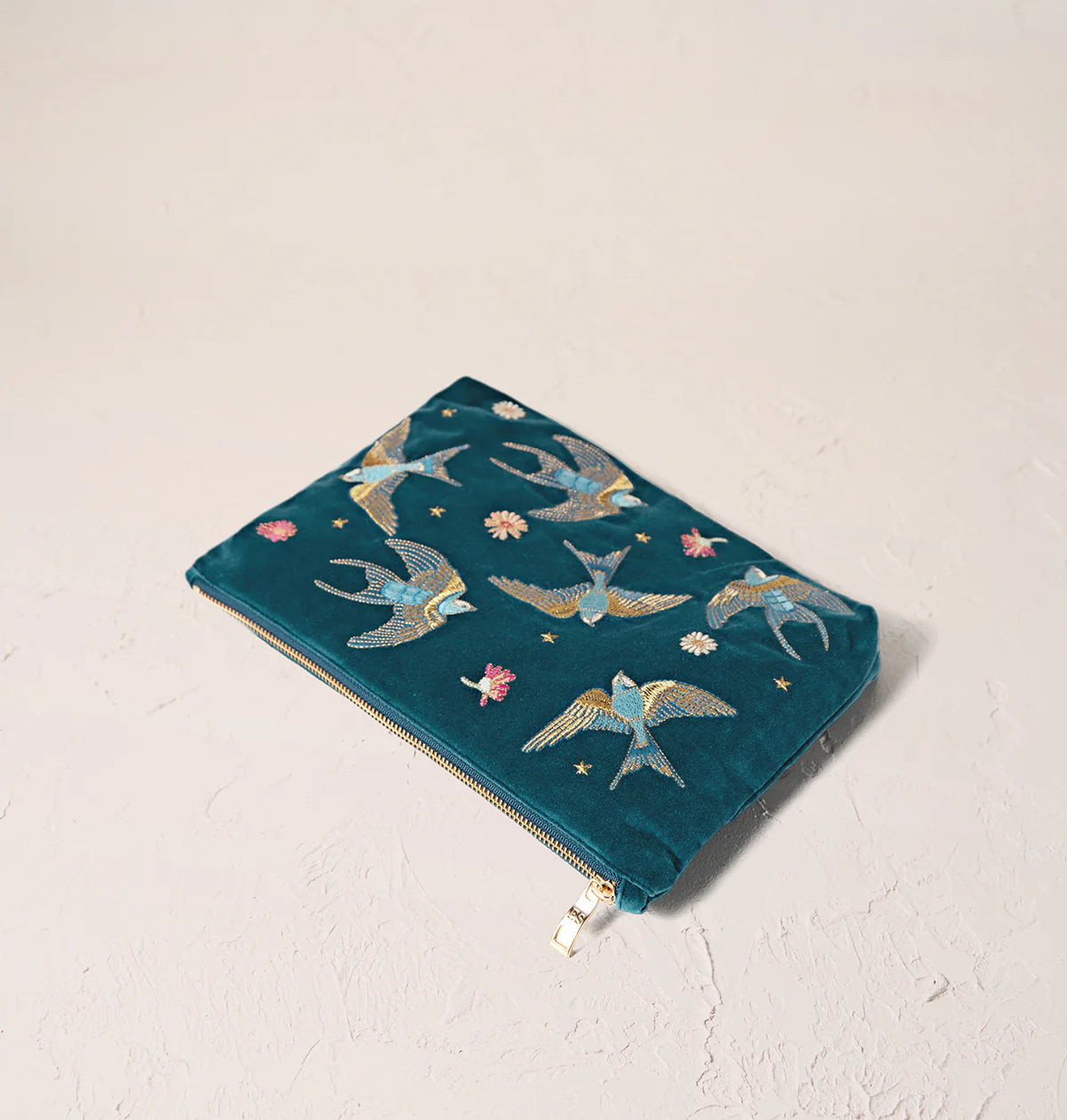 Swallows Rich Blue Velvet Everyday Pouch