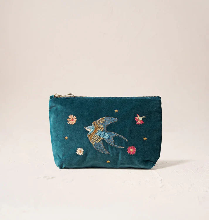 Swallows Rich Blue Velvet Mini Pouch
