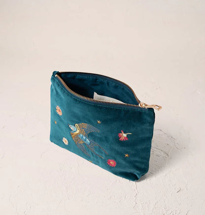 Swallows Rich Blue Velvet Mini Pouch