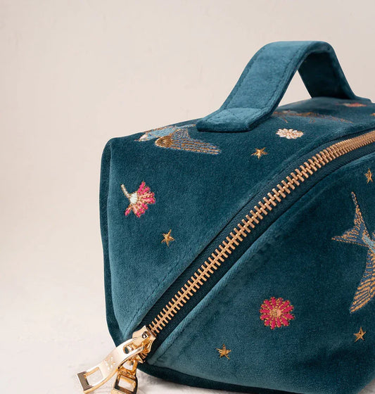 Swallows Rich Blue Velvet Open Flat Makeup Bag