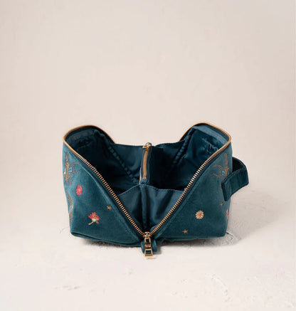 Swallows Rich Blue Velvet Open Flat Makeup Bag