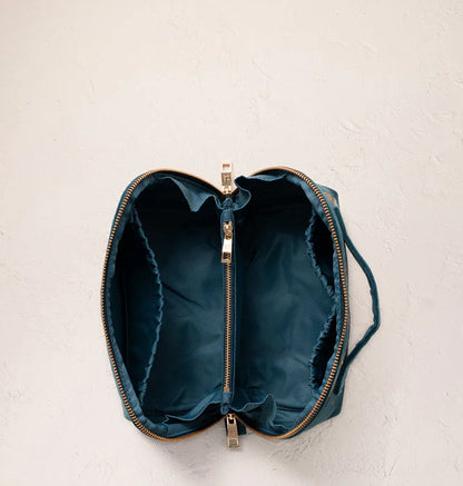Swallows Rich Blue Velvet Open Flat Makeup Bag