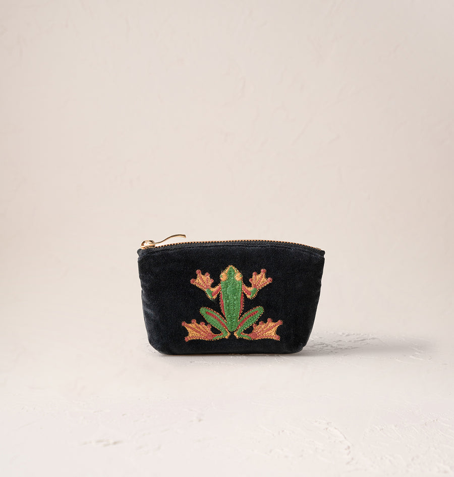 Tree Frog Coin Purse - Charcoal Velvet