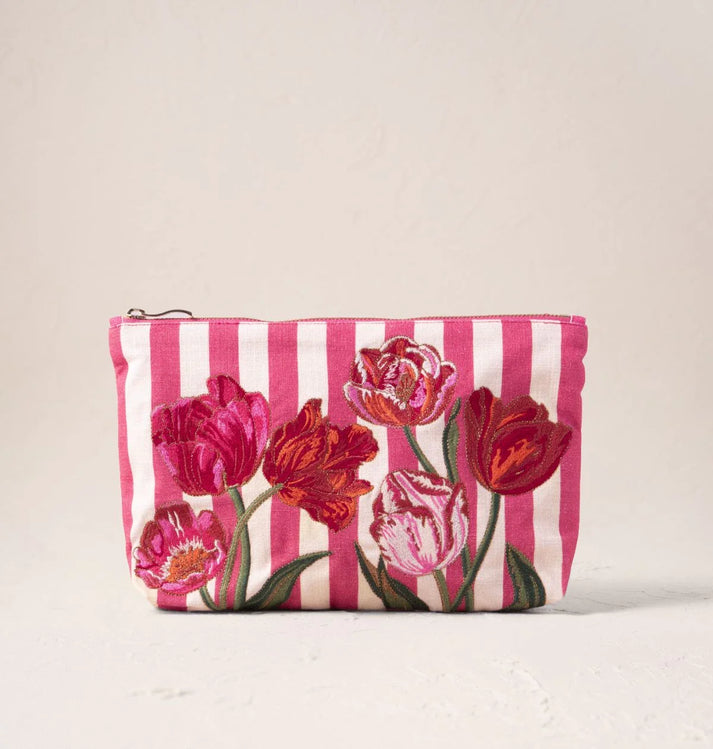 Tulip Stripe Cotton Everyday Pouch - Pink