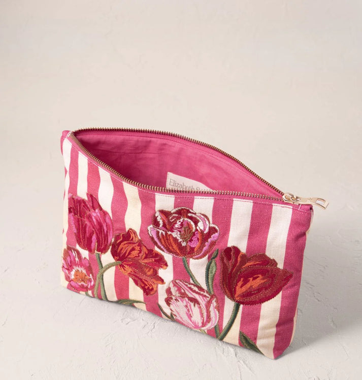 Tulip Stripe Cotton Everyday Pouch - Pink