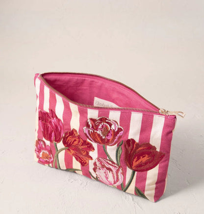 Tulip Stripe Cotton Everyday Pouch - Pink