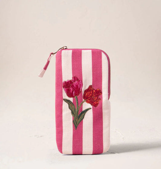 Tulip Stripe Cotton Glasses Case - Pink