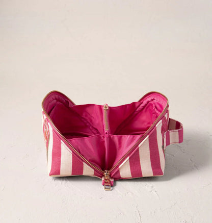 Tulip Stripe cotton Open Flat Makeup Bag - Pink