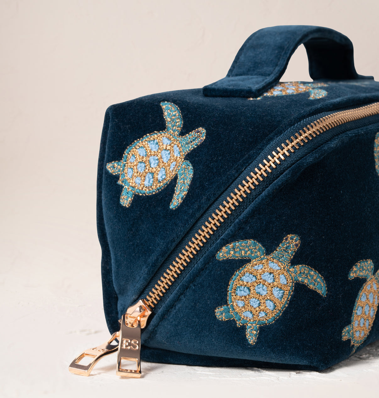 Turtle Conservation Marine Navy Velvet Open Flat Makeup Bag