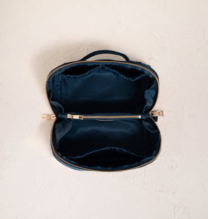 Turtle Conservation Marine Navy Velvet Open Flat Makeup Bag