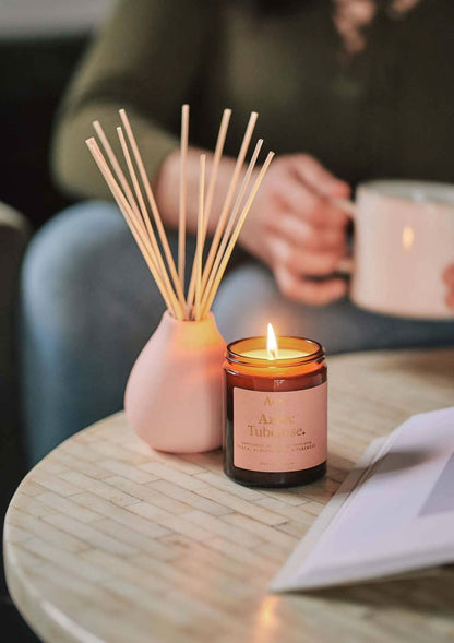 Aztec Tuberose Scented Jar Candle - Peach, Almond Milk and Tuberose 140g