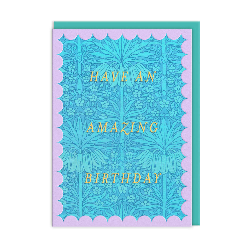 V & A Scalloped Blue Fritillaria Greeting Card