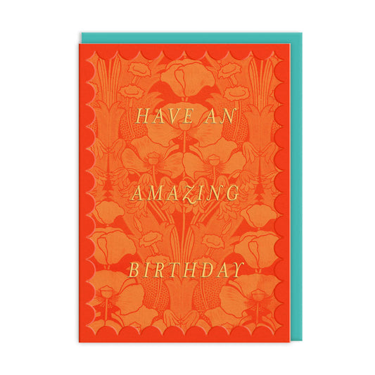 V & A Scalloped Orange Floral Greeting Card