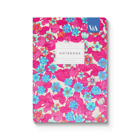 Neon Floral Pink and Blue Premium Paperback Notebook (A5)
