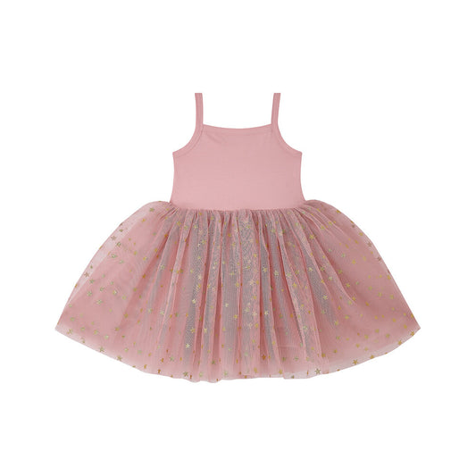 Dress Vintage Pink and Gold Glitter Star 6-8