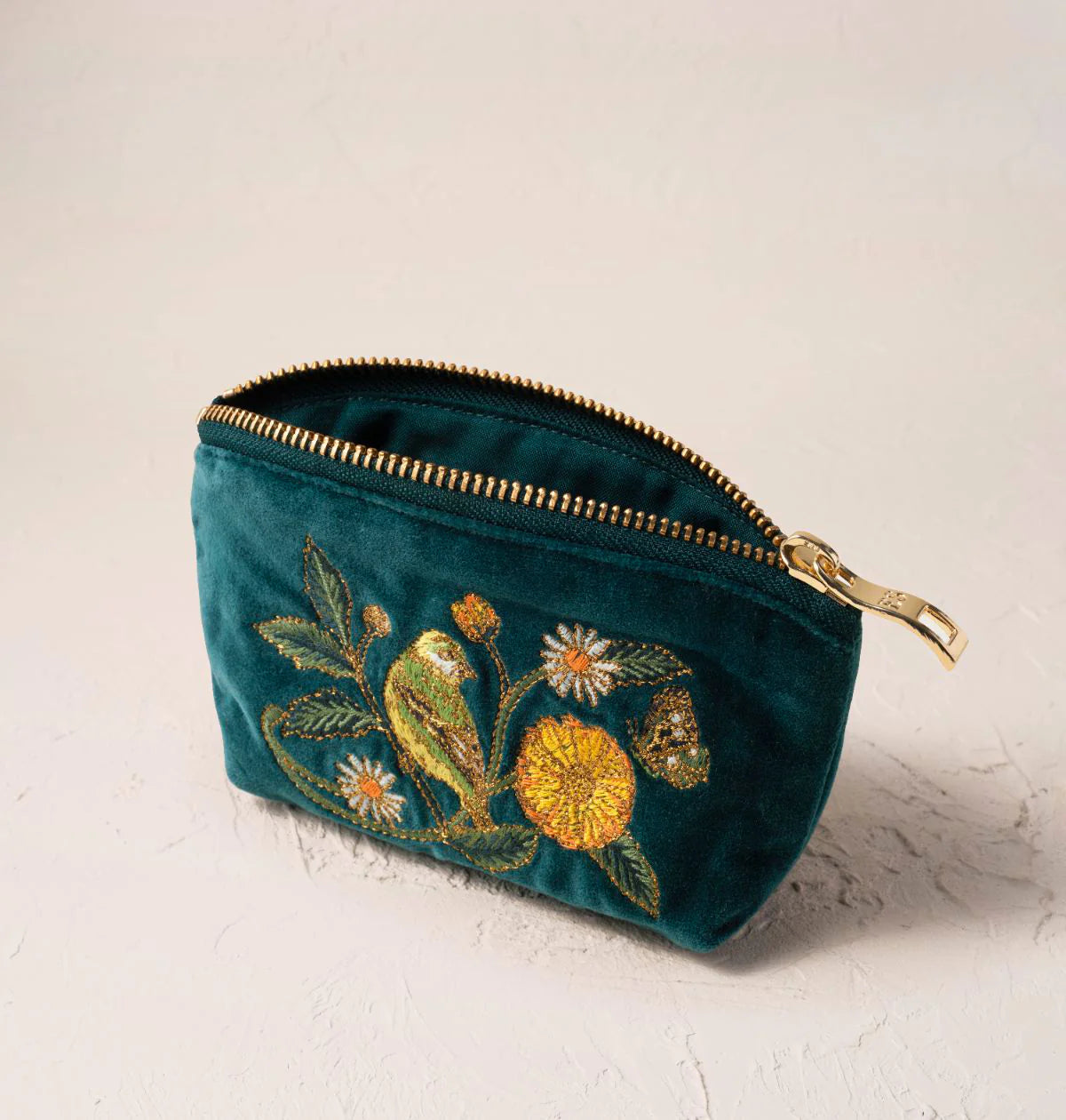 Wild Garden Velvet Everyday Pouch - Emerald