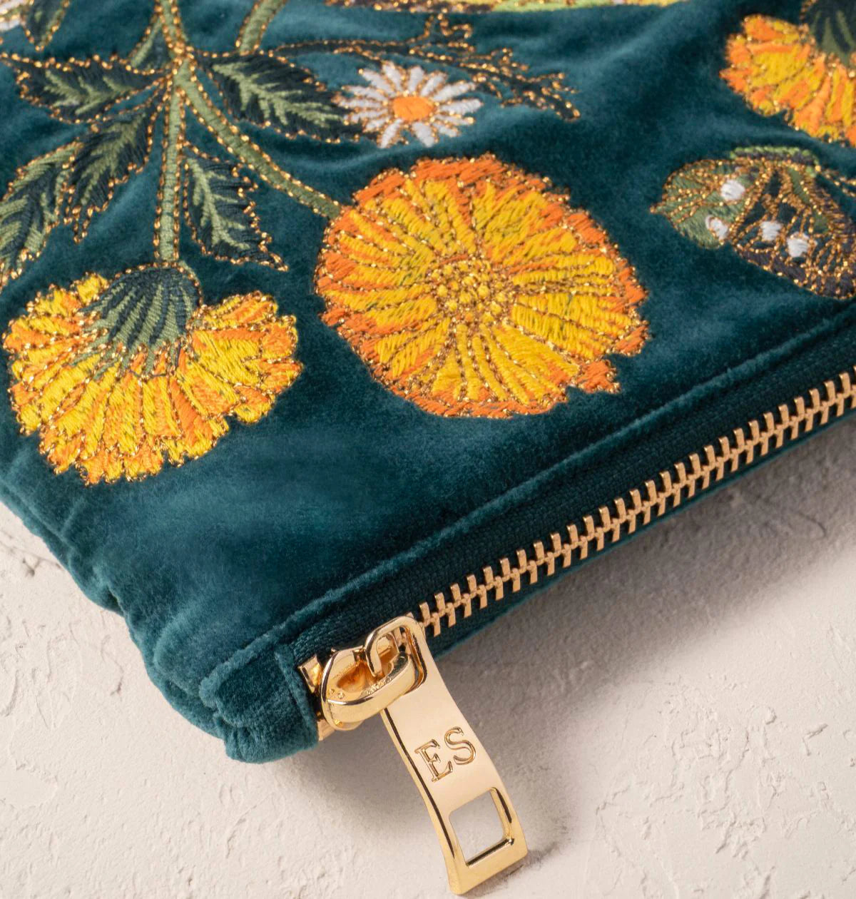 Wild Garden Velvet Everyday Pouch - Emerald