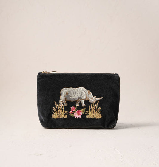 Wild Rhino Velvet Mini Pouch -Charcoal