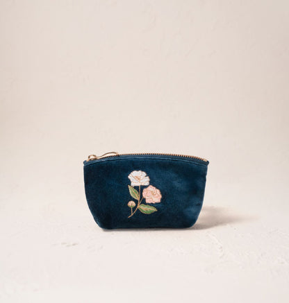Wild Rose Coin Purse - Ink Blue Velvet