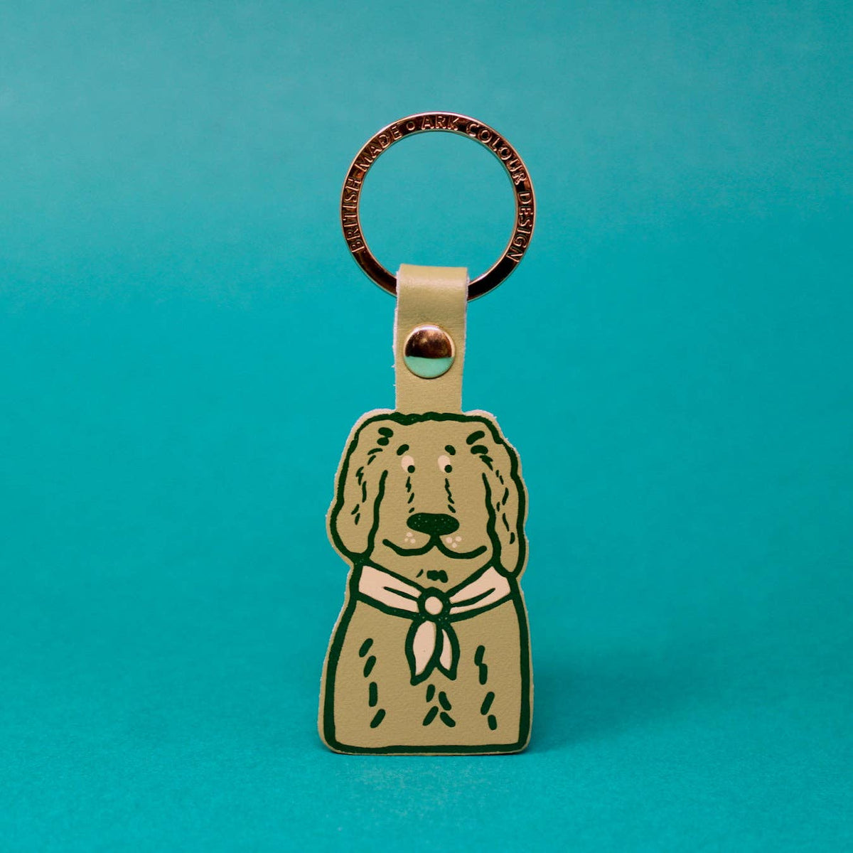 Spaniel | Leather Key Ring | Gold Plated: Sage
