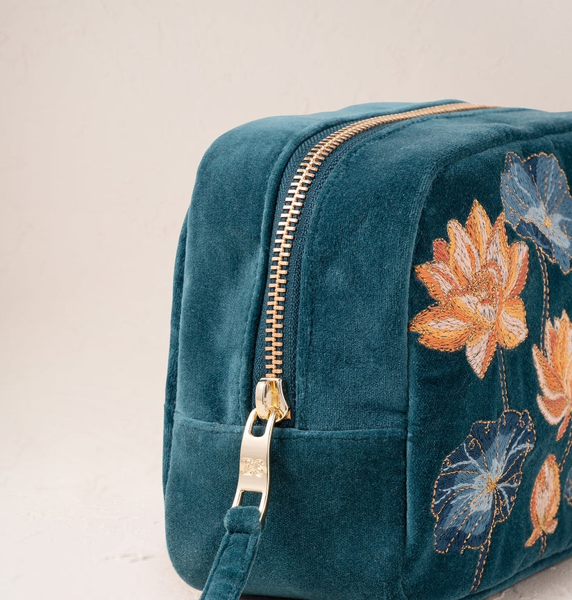 Lotus Rich Blue Velvet Makeup Bag