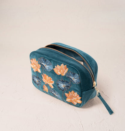 Lotus Rich Blue Velvet Makeup Bag